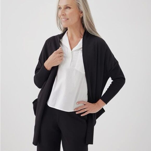 Pact Tan Organic Cotton Airplane Cardigan Sweater Lightweight Open Front Sm Med - Picture 9 of 9